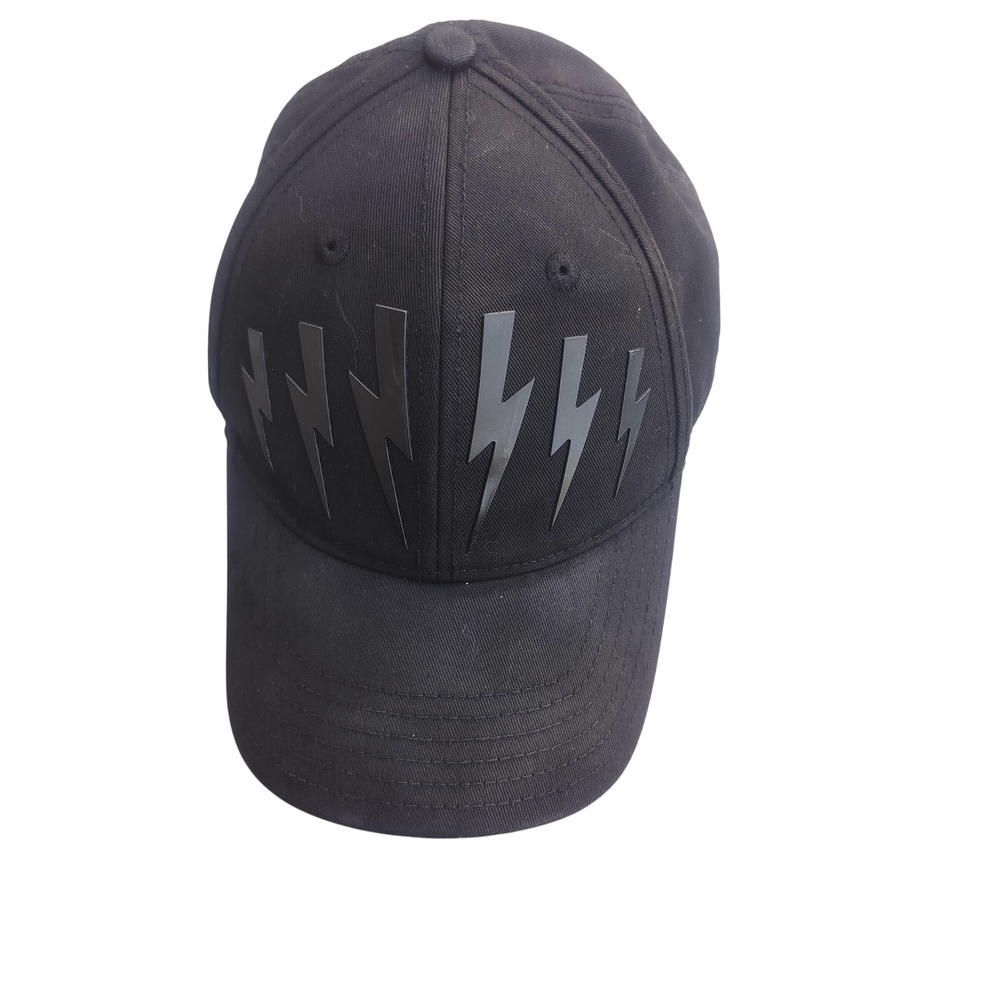 Neil Barrett Black Thunderbolt Baseball Cap Hat BCP320B-C9501/0101 Mens OS